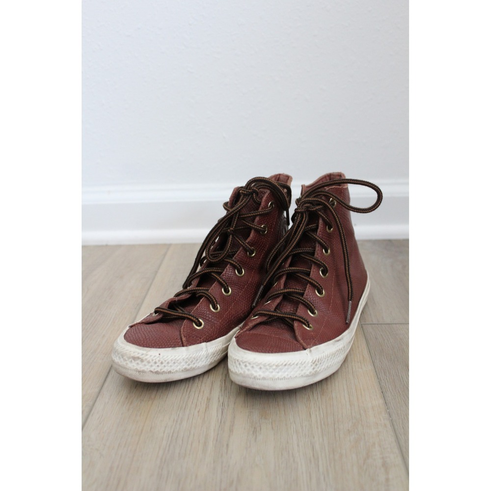 Converse Chuck Taylor All Star High Top Brown Snakeskin Leather Sneakers 6.5 - Picture 1 of 6